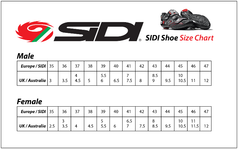 Sidi Shoe Size Conversion Chart